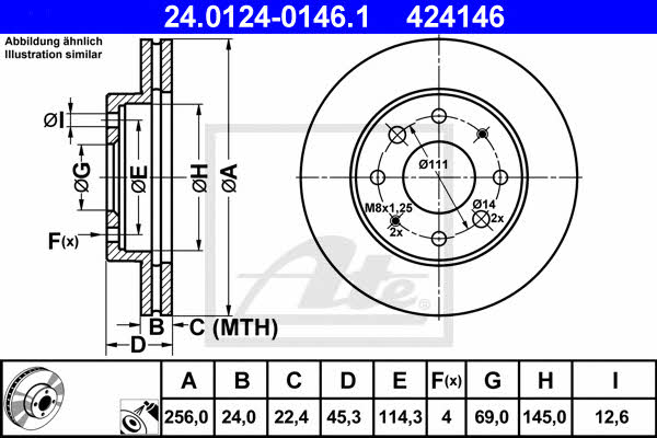 Ate 24.0124-0146.1 Front brake disc ventilated 24012401461: Buy near me in Poland at 2407.PL - Good price!