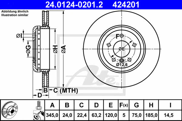 Ate 24.0124-0201.2 Rear ventilated brake disc 24012402012: Buy near me in Poland at 2407.PL - Good price!