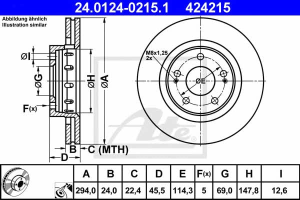 Ate 24.0124-0215.1 Тормозной диск передний вентилируемый 24012402151: Отличная цена - Купить в Польше на 2407.PL!