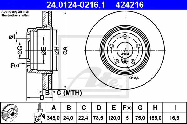Ate 24.0124-0216.1 Rear ventilated brake disc 24012402161: Buy near me in Poland at 2407.PL - Good price!