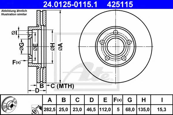 Ate 24.0125-0115.1 Front brake disc ventilated 24012501151: Buy near me in Poland at 2407.PL - Good price!