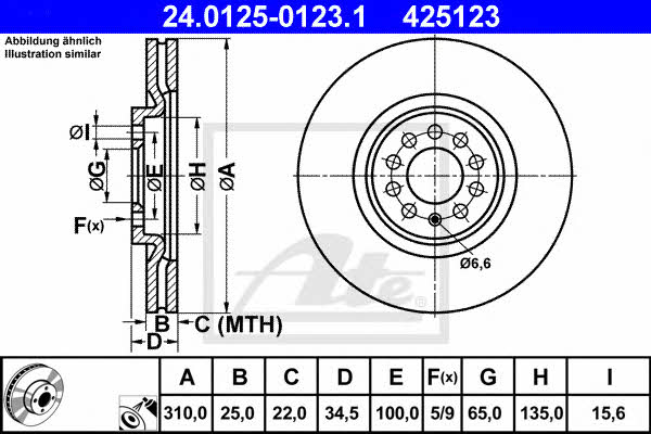 Ate 24.0125-0123.1 Тормозной диск передний вентилируемый 24012501231: Отличная цена - Купить в Польше на 2407.PL!