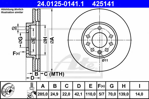 Ate 24.0125-0141.1 Тормозной диск передний вентилируемый 24012501411: Отличная цена - Купить в Польше на 2407.PL!