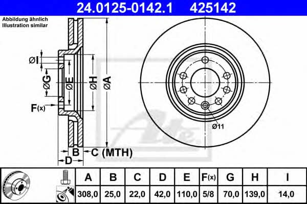 Ate 24.0125-0142.1 Тормозной диск передний вентилируемый 24012501421: Отличная цена - Купить в Польше на 2407.PL!