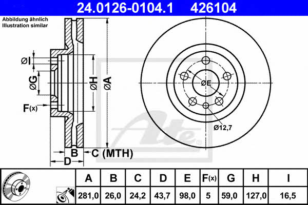 Ate 24.0126-0104.1 Front brake disc ventilated 24012601041: Buy near me in Poland at 2407.PL - Good price!