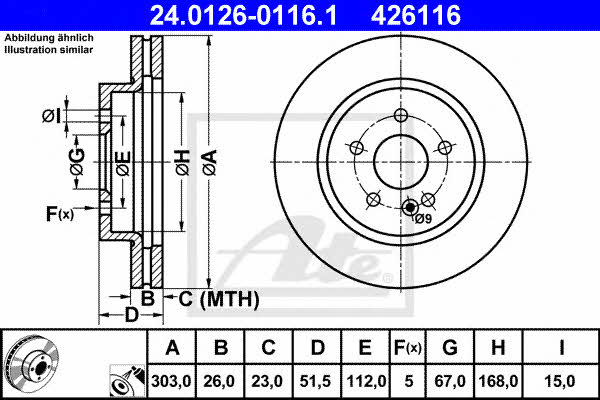 Ate 24.0126-0116.1 Front brake disc ventilated 24012601161: Buy near me in Poland at 2407.PL - Good price!