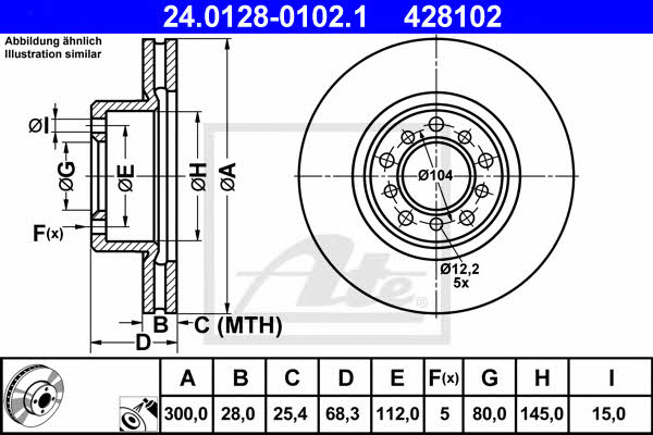 Ate 24.0128-0102.1 Front brake disc ventilated 24012801021: Buy near me in Poland at 2407.PL - Good price!