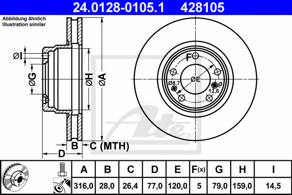 Ate 24.0128-0105.1 Тормозной диск передний вентилируемый 24012801051: Отличная цена - Купить в Польше на 2407.PL!