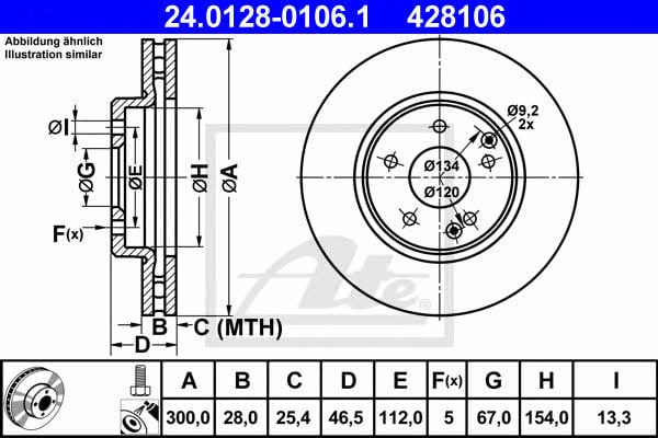 Ate 24.0128-0106.1 Тормозной диск передний вентилируемый 24012801061: Отличная цена - Купить в Польше на 2407.PL!