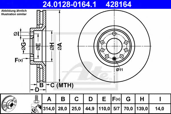 Ate 24.0128-0164.1 Тормозной диск передний вентилируемый 24012801641: Отличная цена - Купить в Польше на 2407.PL!