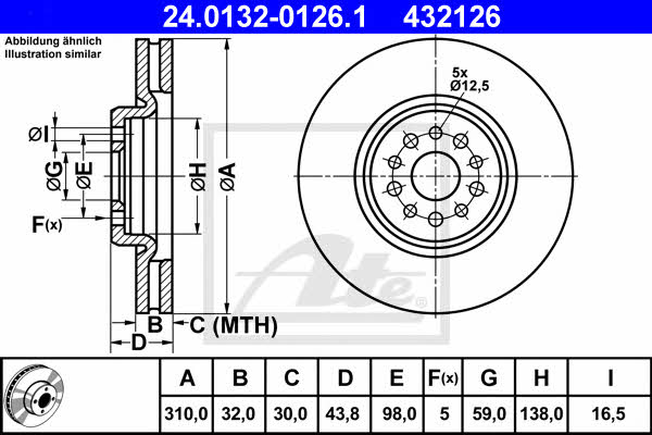 Ate 24.0132-0126.1 Тормозной диск передний вентилируемый 24013201261: Отличная цена - Купить в Польше на 2407.PL!