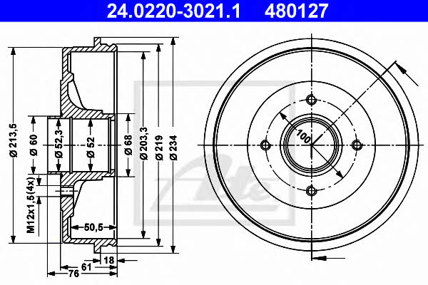 Ate 24.0220-3021.1 Rear brake drum 24022030211: Buy near me in Poland at 2407.PL - Good price!