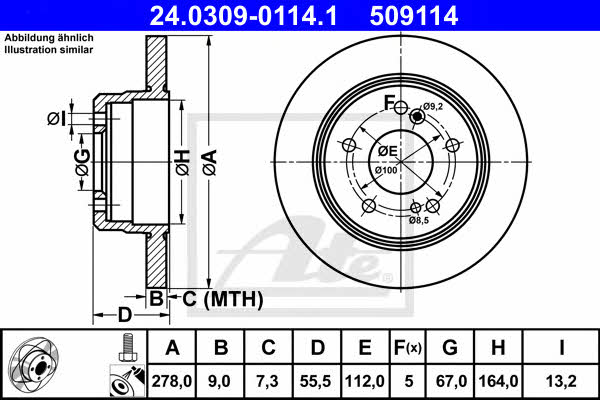 Ate 24.0309-0114.1 Rear brake disc, non-ventilated 24030901141: Buy near me in Poland at 2407.PL - Good price!