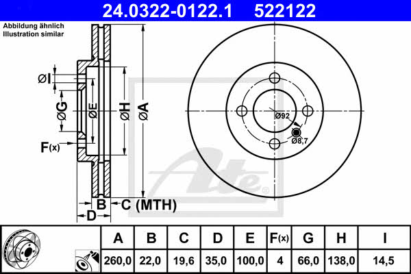 Ate 24.0322-0122.1 Тормозной диск передний вентилируемый 24032201221: Отличная цена - Купить в Польше на 2407.PL!