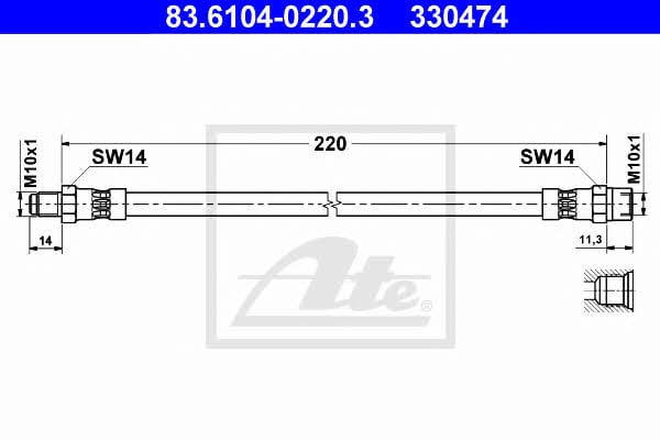 Ate 83.6104-0220.3 Brake Hose 83610402203: Buy near me in Poland at 2407.PL - Good price!