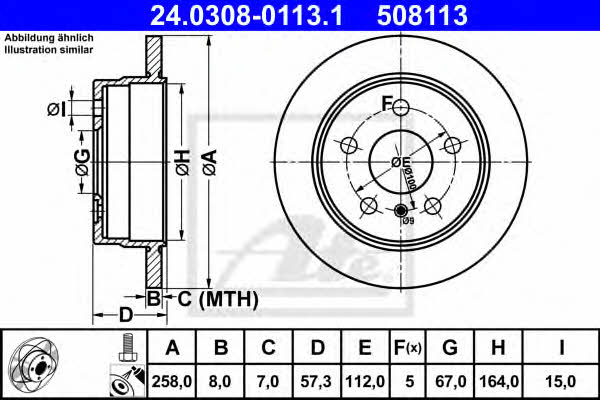 Ate 24.0308-0113.1 Rear brake disc, non-ventilated 24030801131: Buy near me in Poland at 2407.PL - Good price!