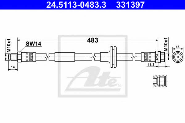 Ate 24.5113-0483.3 Brake Hose 24511304833: Buy near me at 2407.PL in Poland at an Affordable price!