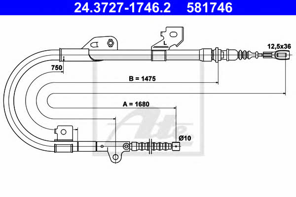 Ate 24.3727-1746.2 Parking brake cable left 24372717462: Buy near me in Poland at 2407.PL - Good price!