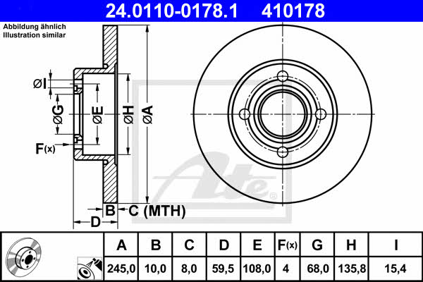 Ate Rear brake disc, non-ventilated – price 134 PLN