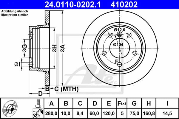 Ate Rear brake disc, non-ventilated – price 142 PLN