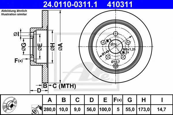 Ate Rear brake disc, non-ventilated – price 192 PLN