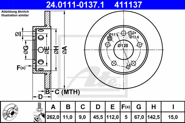 Ate Unventilated front brake disc – price 118 PLN