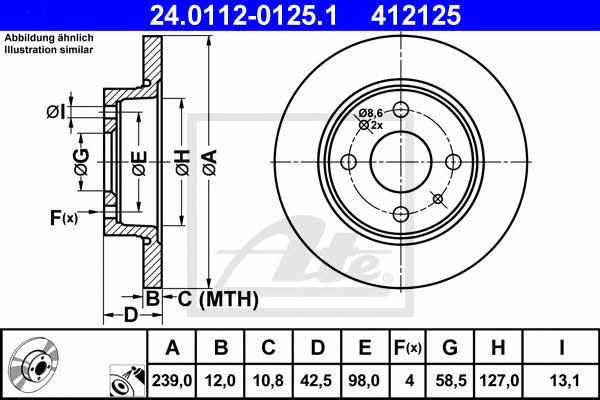 Ate 24.0112-0125.1 Тормозной диск передний невентилируемый 24011201251: Отличная цена - Купить в Польше на 2407.PL!