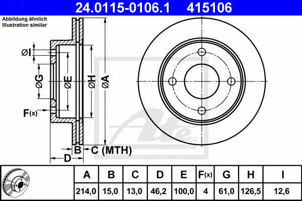 Ate 24.0115-0106.1 Front brake disc ventilated 24011501061: Buy near me in Poland at 2407.PL - Good price!