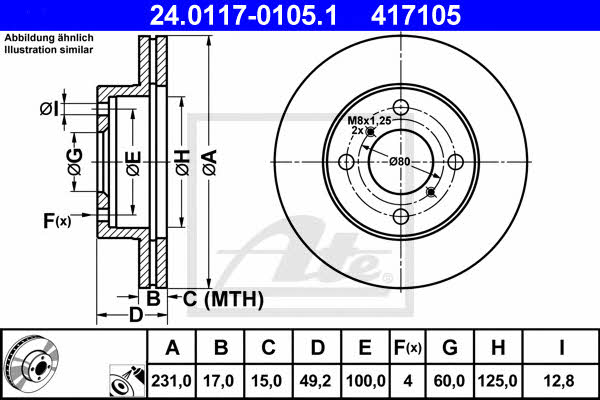 Ate 24.0117-0105.1 Front brake disc ventilated 24011701051: Buy near me in Poland at 2407.PL - Good price!