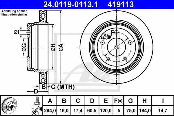 Ate 24.0119-0113.1 Rear ventilated brake disc 24011901131: Buy near me in Poland at 2407.PL - Good price!