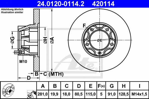 Ate 24.0120-0114.2 Unventilated front brake disc 24012001142: Buy near me in Poland at 2407.PL - Good price!