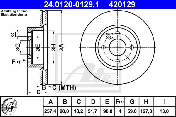 Ate 24.0120-0129.1 Тормозной диск передний вентилируемый 24012001291: Отличная цена - Купить в Польше на 2407.PL!