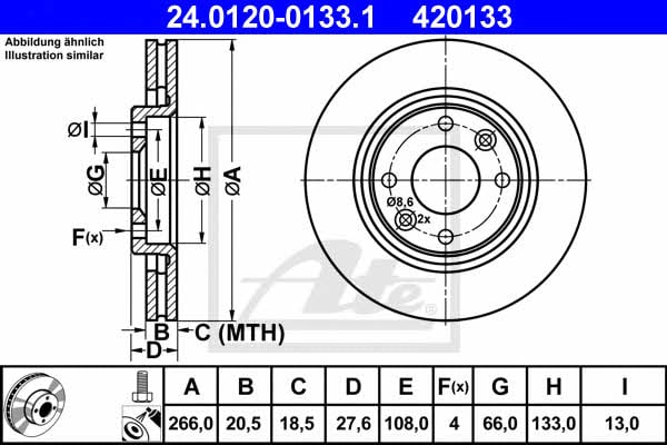 Ate 24.0120-0133.1 Тормозной диск передний вентилируемый 24012001331: Купить в Польше - Отличная цена на 2407.PL!
