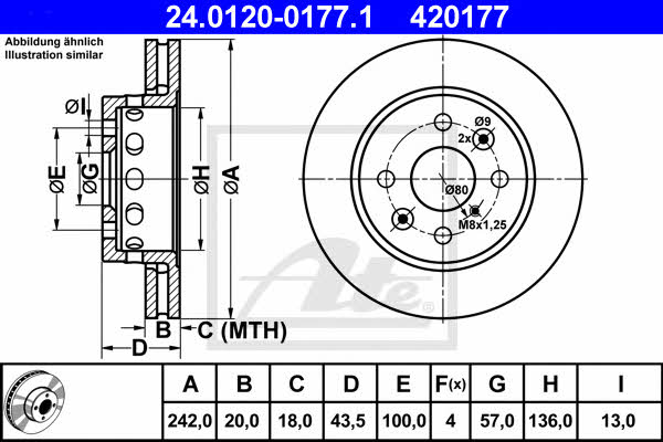 Ate 24.0120-0177.1 Front brake disc ventilated 24012001771: Buy near me in Poland at 2407.PL - Good price!