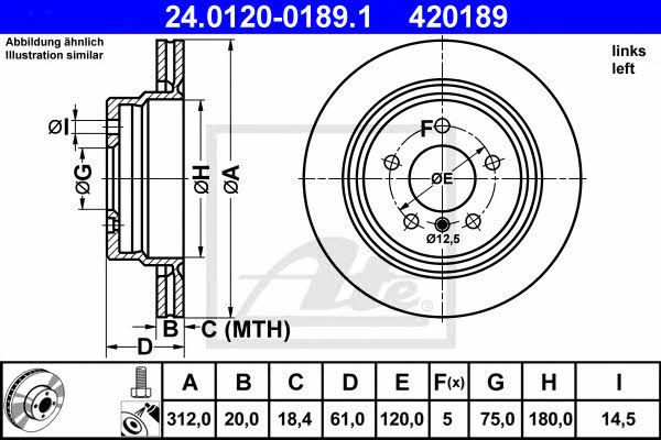 Ate 24.0120-0189.1 Rear ventilated brake disc 24012001891: Buy near me in Poland at 2407.PL - Good price!