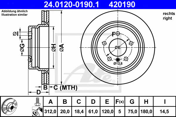 Ate 24.0120-0190.1 Rear ventilated brake disc 24012001901: Buy near me in Poland at 2407.PL - Good price!