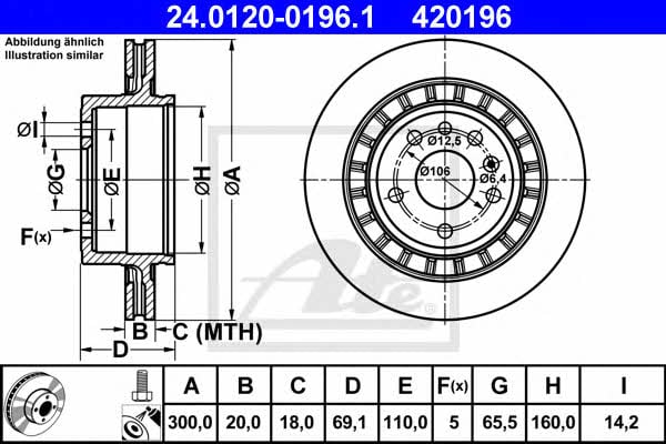 Ate 24.0120-0196.1 Rear ventilated brake disc 24012001961: Buy near me in Poland at 2407.PL - Good price!
