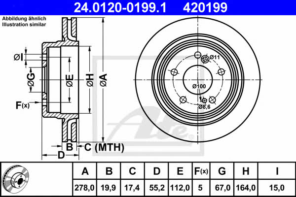 Ate 24.0120-0199.1 Rear ventilated brake disc 24012001991: Buy near me in Poland at 2407.PL - Good price!