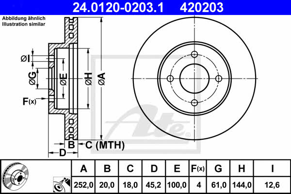 Ate 24.0120-0203.1 Front brake disc ventilated 24012002031: Buy near me in Poland at 2407.PL - Good price!