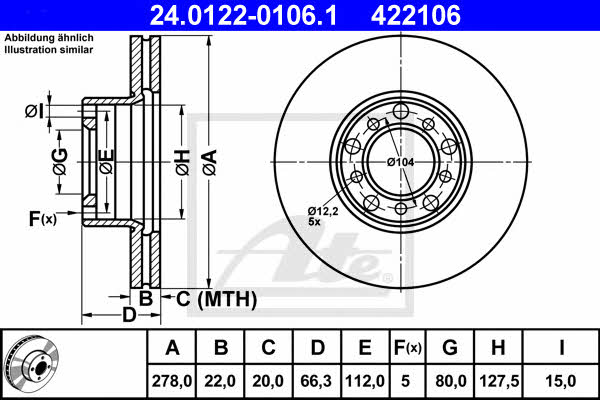 Ate 24.0122-0106.1 Тормозной диск передний вентилируемый 24012201061: Отличная цена - Купить в Польше на 2407.PL!