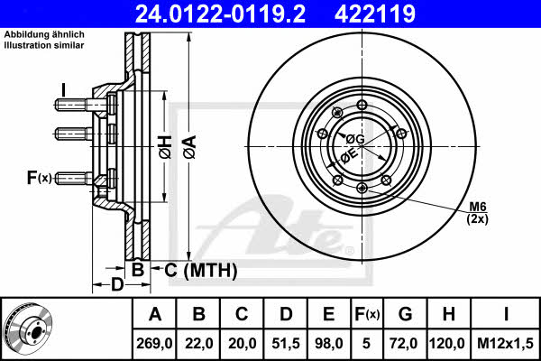 Ate 24.0122-0119.2 Тормозной диск передний вентилируемый 24012201192: Отличная цена - Купить в Польше на 2407.PL!