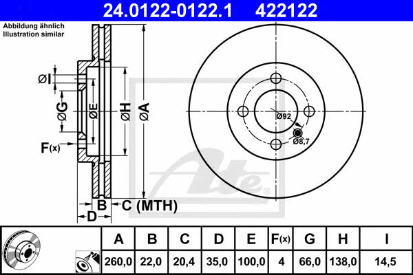 Ate 24.0122-0122.1 Тормозной диск передний вентилируемый 24012201221: Отличная цена - Купить в Польше на 2407.PL!