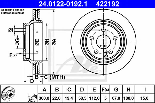 Ate 24.0122-0192.1 Тормозной диск задний вентилируемый 24012201921: Отличная цена - Купить в Польше на 2407.PL!