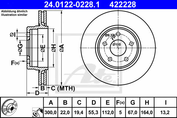 Ate 24.0122-0228.1 Rear ventilated brake disc 24012202281: Buy near me in Poland at 2407.PL - Good price!