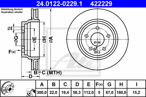 Ate 24.0122-0229.1 Rear ventilated brake disc 24012202291: Buy near me in Poland at 2407.PL - Good price!