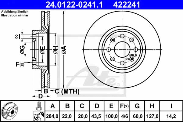 Ate 24.0122-0241.1 Тормозной диск передний вентилируемый 24012202411: Отличная цена - Купить в Польше на 2407.PL!