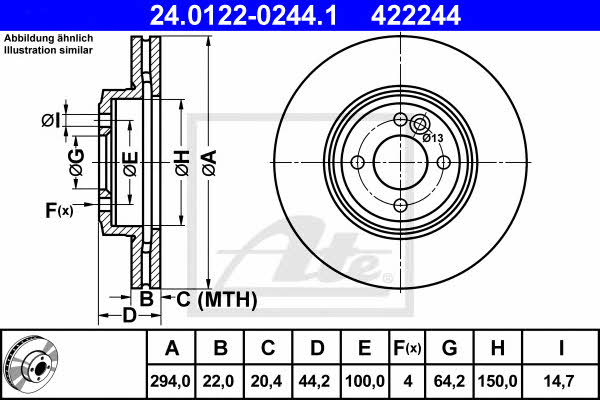 Ate 24.0122-0244.1 Тормозной диск передний вентилируемый 24012202441: Отличная цена - Купить в Польше на 2407.PL!