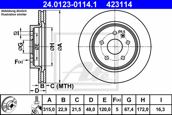 Ate 24.0123-0114.1 Rear ventilated brake disc 24012301141: Buy near me in Poland at 2407.PL - Good price!