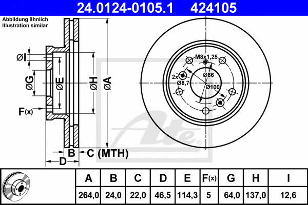 Ate 24.0124-0105.1 Тормозной диск передний вентилируемый 24012401051: Отличная цена - Купить в Польше на 2407.PL!