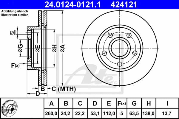 Ate 24.0124-0121.1 Тормозной диск передний вентилируемый 24012401211: Отличная цена - Купить в Польше на 2407.PL!